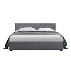 Artiss Vila Bed Frame Fabric Gas Lift Storage - Grey Queen Furniture BFRAME-E-VILA-Q-GY-AB Online Furniture