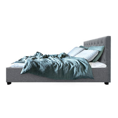 Artiss Vila Bed Frame Fabric Gas Lift Storage - Grey Queen Furniture BFRAME-E-VILA-Q-GY-AB Online Furniture