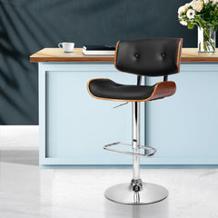 Artiss Wooden Gas Lift Bar Stool - Black and Chrome Furniture > Bar Stools & Chairs BA-TW-8045-BK Online Furniture