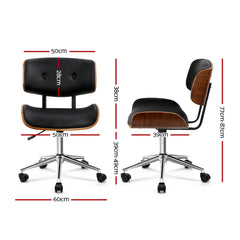 Artiss Wooden Office Chair Black Leather OCHAIR-BS-5435-WA Online Furniture