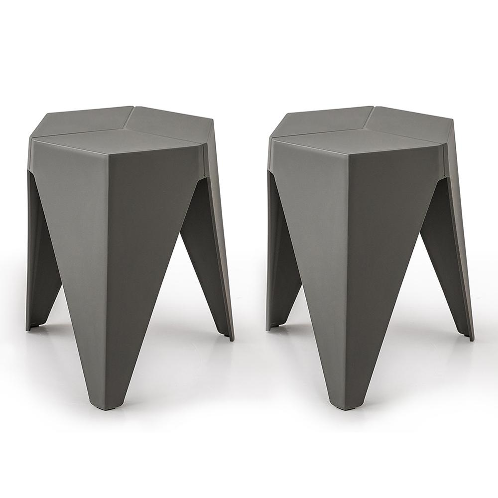 ArtissIn Set of 2 Puzzle Stool Plastic Stacking Stools Chair Outdoor Indoor Grey - ozily