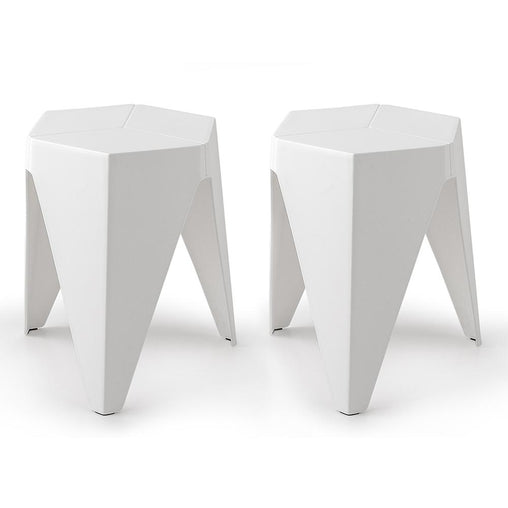 ArtissIn Set of 2 Puzzle Stool Plastic Stacking Stools Chair Outdoor Indoor White - ozily
