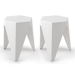 ArtissIn Set of 2 Puzzle Stool Plastic Stacking Stools Chair Outdoor Indoor White - ozily