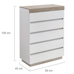 Ashley Coastal White Wooden Chest of 5 Drawers Tallboy Furniture > Living Room V80-CPA-TB5030-WOK Online Furniture