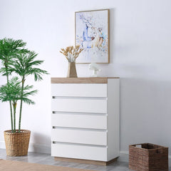 Ashley Coastal White Wooden Chest of 5 Drawers Tallboy Furniture > Living Room V80-CPA-TB5030-WOK Online Furniture