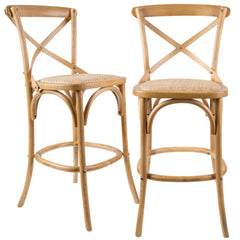 Aster 2pc Crossback Bar Stools Dining Chair Solid Birch Timber Rattan Seat - Oak Furniture > Bar Stools & Chairs V315-VOD-CAFE-11-2PC-KIT Online Furniture