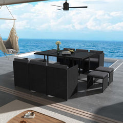 Bali 11 Piece Outdoor Dining Set-Black Furniture > Outdoor V264-OTF-501S-BLK Online Furniture