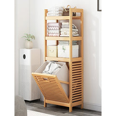 Bamboo 2-in-1 Laundry Hamper Side Table with 2 Shelves and Clothes Basket Furniture > Office V63-838291 Online Furniture