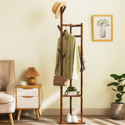 Bamboo Clothes Coat Rack Garment Stand Shelf Tree Hanger Bag Hat Hook Holder Dark Brown Furniture > Office V255-4MLS-DB Online Furniture