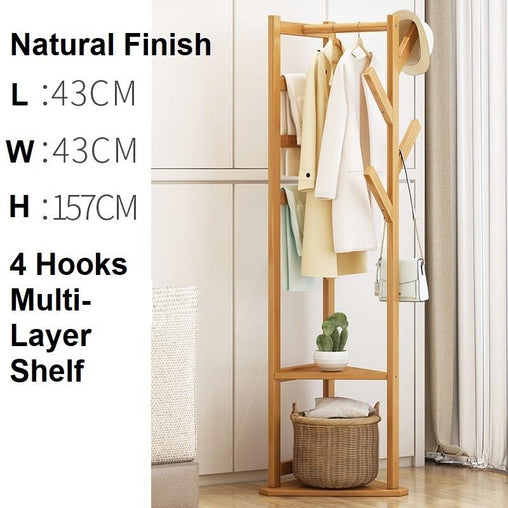 Bamboo Clothes Coat Rack Garment Stand Shelf Tree Hanger Bag Hat Hook Holder Natural Furniture > Office V255-4MLS-N Online Furniture