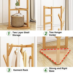 Bamboo Clothes Coat Rack Garment Stand Shelf Tree Hanger Bag Hat Hook Holder Natural Furniture > Office V255-4MLS-N Online Furniture