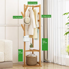 Bamboo Clothes Coat Rack Garment Stand Shelf Tree Hanger Bag Hat Hook Holder Natural Furniture > Office V255-4MLS-N Online Furniture