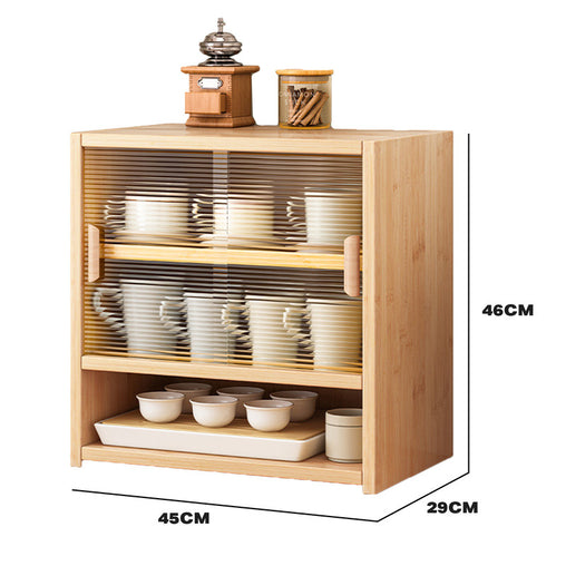 Bamboo Dustproof Cup Storage Cabinet with Sliding Acrylic Door Furniture > Dining V488-SCMA-WD Online Furniture