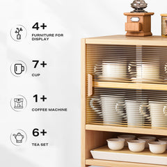 Bamboo Dustproof Cup Storage Cabinet with Sliding Acrylic Door Furniture > Dining V488-SCMA-WD Online Furniture