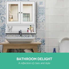 Bathroom Tallboy Storage Cabinet with Mirror - White - ozily