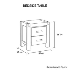 Bedside Table 2 drawers Night Stand in Solid Acacia Wood Oak Colour Furniture > Bedroom V43-BST-JAV-OAK Online Furniture