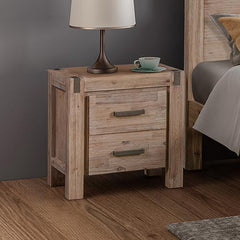 Bedside Table 2 drawers Night Stand in Solid Acacia Wood Oak Colour Furniture > Bedroom V43-BST-JAV-OAK Online Furniture