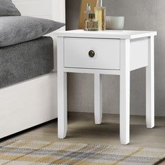 Bedside Tables Drawer Side Table Nightstand White Storage Cabinet White Lamp Furniture > Bedroom FURNI-P-BSIDE-1D-WH Online Furniture