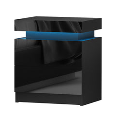 Bedside Tables Side Table Drawers RGB LED High Gloss Nightstand Black Furniture FURNI-O-LED-BS-01-BK Online Furniture