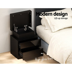 Bedside Tables Side Table Drawers RGB LED High Gloss Nightstand Black Furniture FURNI-O-LED-BS-01-BK Online Furniture