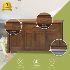 Birdsville Buffet Table 161cm 4 Door 3 Drawer Solid Mt Ash Timber Wood - Brown Furniture > Living Room V315-VTO-012 Online Furniture