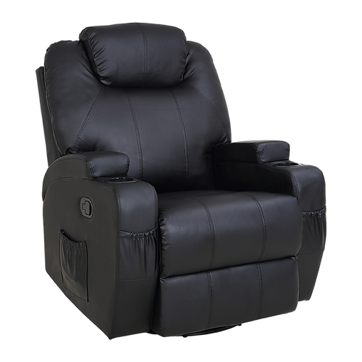 Black Massage Sofa Chair Recliner 360 Degree Swivel PU Leather Lounge 8 Point Heated Furniture > Bar Stools & Chairs V63-821971 Online Furniture