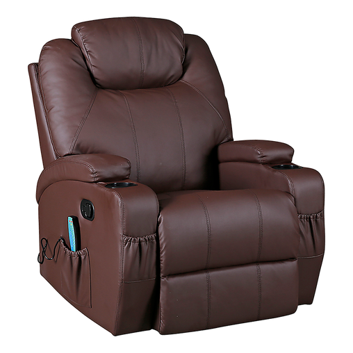 Brown Massage Sofa Chair Recliner 360 Degree Swivel PU Leather Lounge 8 Point Heated Furniture > Bar Stools & Chairs V63-834001 Online Furniture