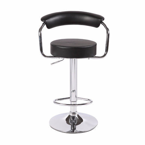 2X Black Bar Stools Faux Leather High Back Adjustable Crome Base Gas Lift Swivel Chairs - ozily