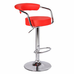 2X Red Bar Stools Faux Leather High Back Adjustable Crome Base Gas Lift Swivel Chairs - ozily