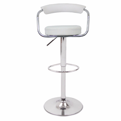 2X White Bar Stools Faux Leather High Back Adjustable Crome Base Gas Lift Swivel Chairs - ozily