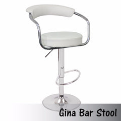 2X White Bar Stools Faux Leather High Back Adjustable Crome Base Gas Lift Swivel Chairs - ozily