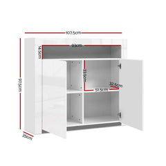 Buffet Sideboard Cabinet LED High Gloss Storage Cupboard 2 Doors White - ozily