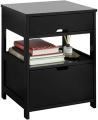 CARLA HOME Black Bedside Table with 2 Drawers - ozily