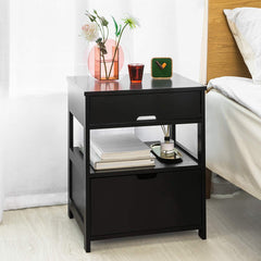 CARLA HOME Black Bedside Table with 2 Drawers - ozily
