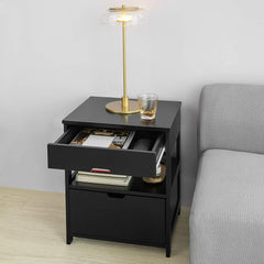 CARLA HOME Black Bedside Table with 2 Drawers - ozily