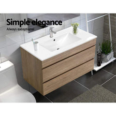 Cefito 900mm Bathroom Vanity Cabinet Wash Basin Unit Sink Storage Wall Mounted Oak White - ozily