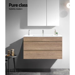 Cefito 900mm Bathroom Vanity Cabinet Wash Basin Unit Sink Storage Wall Mounted Oak White - ozily