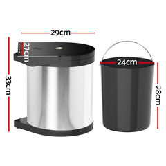 Cefito Kitchen Swing Out Pull Out Bin Stainless Steel Garbage Rubbish Can 12L Home & Garden > Kitchen Bins POT-BIN-CIR-002 Online Furniture