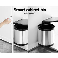 Cefito Kitchen Swing Out Pull Out Bin Stainless Steel Garbage Rubbish Can 12L Home & Garden > Kitchen Bins POT-BIN-CIR-002 Online Furniture