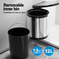 Cefito Kitchen Swing Out Pull Out Bin Stainless Steel Garbage Rubbish Can 12L Home & Garden > Kitchen Bins POT-BIN-CIR-002 Online Furniture