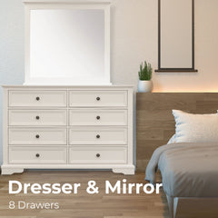 Celosia Dresser Mirror 8 Chest of Drawers Bedroom Timber Storage Cabinet - White Furniture > Bedroom V315-VO-SALA-DM-KIT Online Furniture