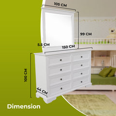 Celosia Dresser Mirror 8 Chest of Drawers Bedroom Timber Storage Cabinet - White Furniture > Bedroom V315-VO-SALA-DM-KIT Online Furniture