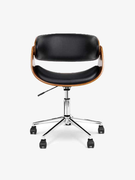 Artiss Office Chair Wooden and Leather Black - ozily