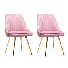 Chair Dining Chairs Retro Chair Cafe Kitchen Modern Iron Legs Velvet Pink - Set of 2 - ozily