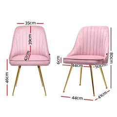 Chair Dining Chairs Retro Chair Cafe Kitchen Modern Iron Legs Velvet Pink - Set of 2 - ozily