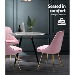 Chair Dining Chairs Retro Chair Cafe Kitchen Modern Iron Legs Velvet Pink - Set of 2 - ozily