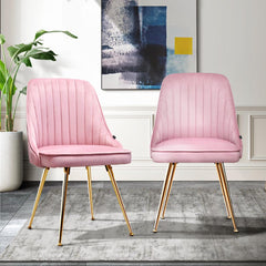 Chair Dining Chairs Retro Chair Cafe Kitchen Modern Iron Legs Velvet Pink - Set of 2 - ozily