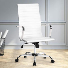 Chair Eames Replica Office Chairs PU Leather Executive Work Computer Seat White - ozily