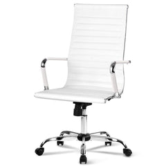 Chair Eames Replica Office Chairs PU Leather Executive Work Computer Seat White - ozily