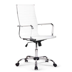 Chair Eames Replica Office Chairs PU Leather Executive Work Computer Seat White - ozily